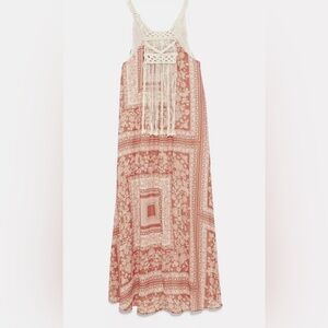 ZARA Macrame Bohemian Festival Lightweight Lined Maxi Dress Size Medium / Large